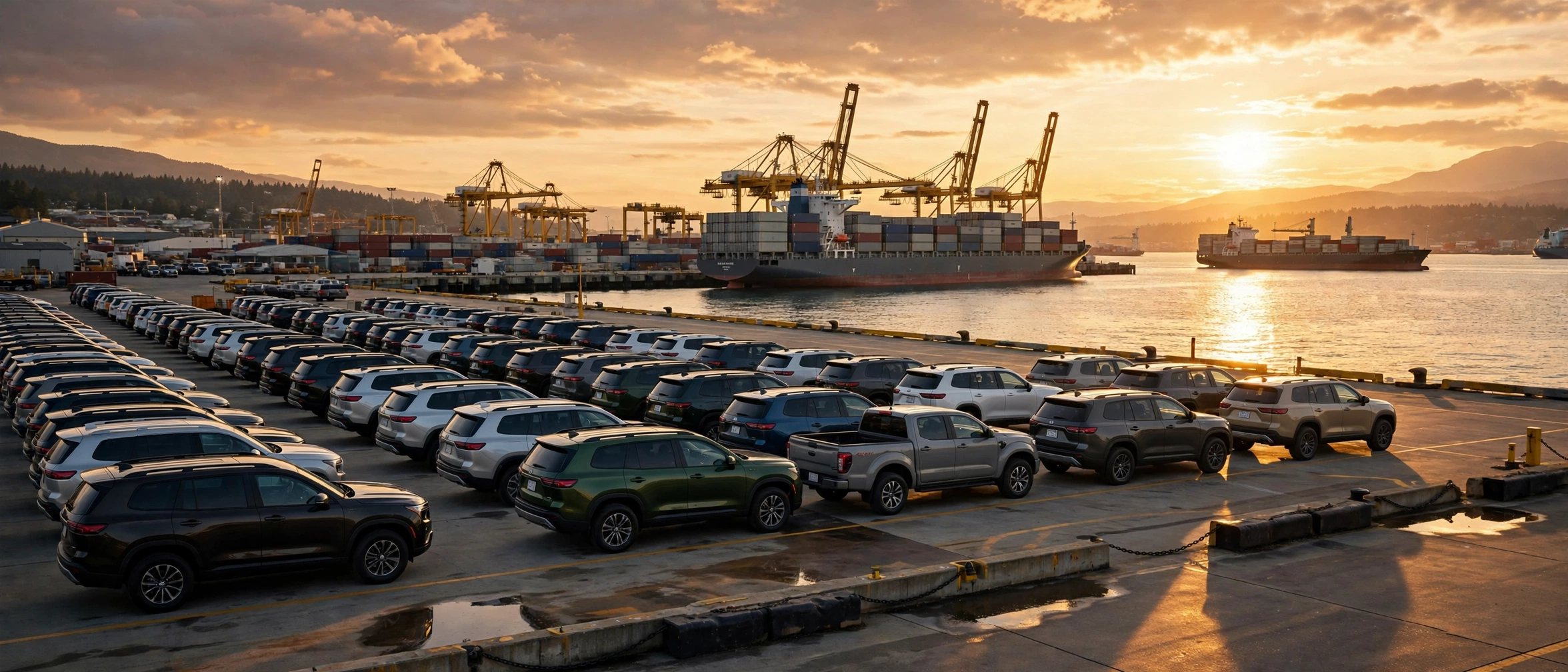 Quality vehicles lined up at a port ready for international export